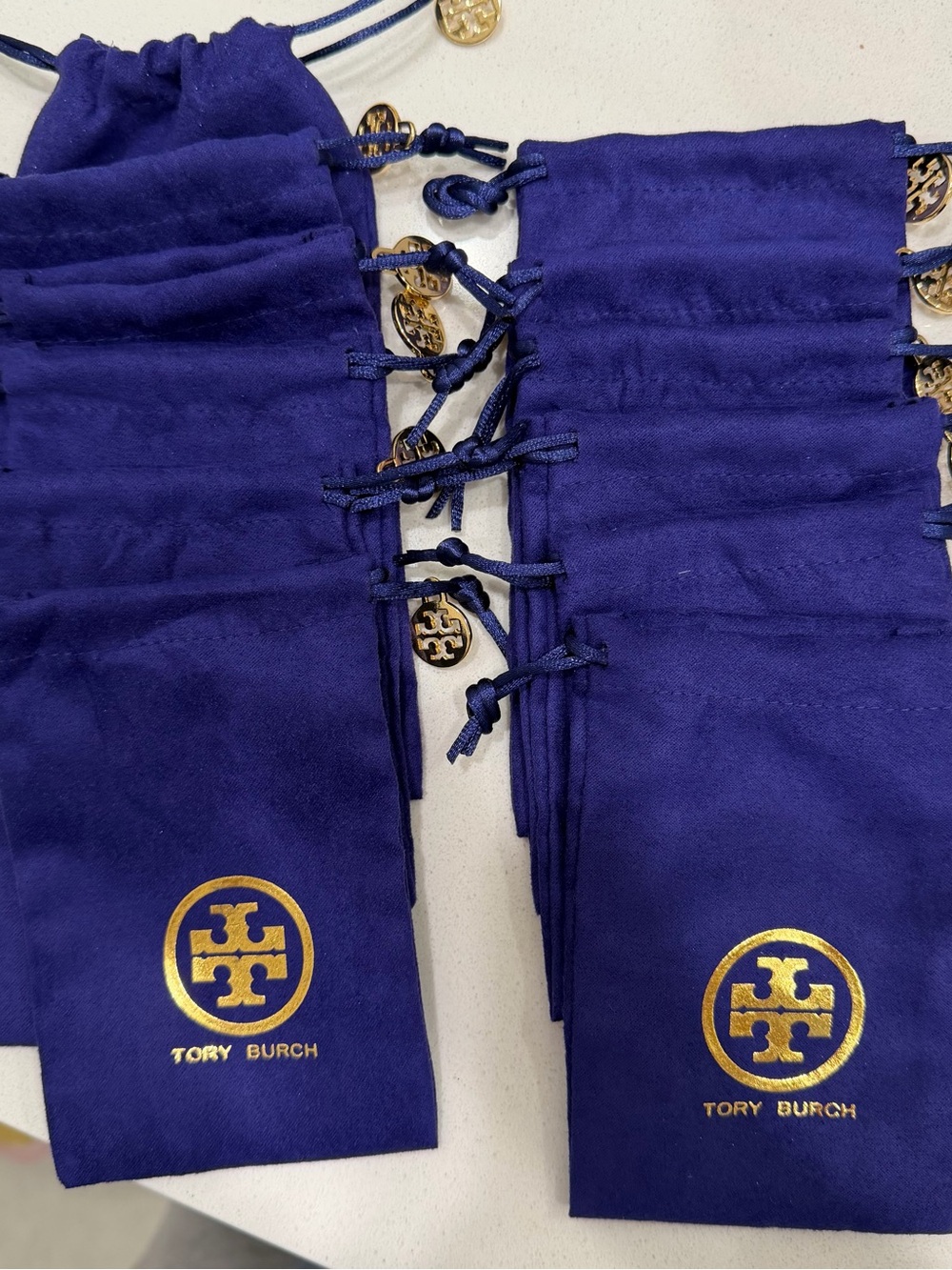 Tory Burch Small Velvet Jewelry Dust Bags with Gold Logo (Bundle)